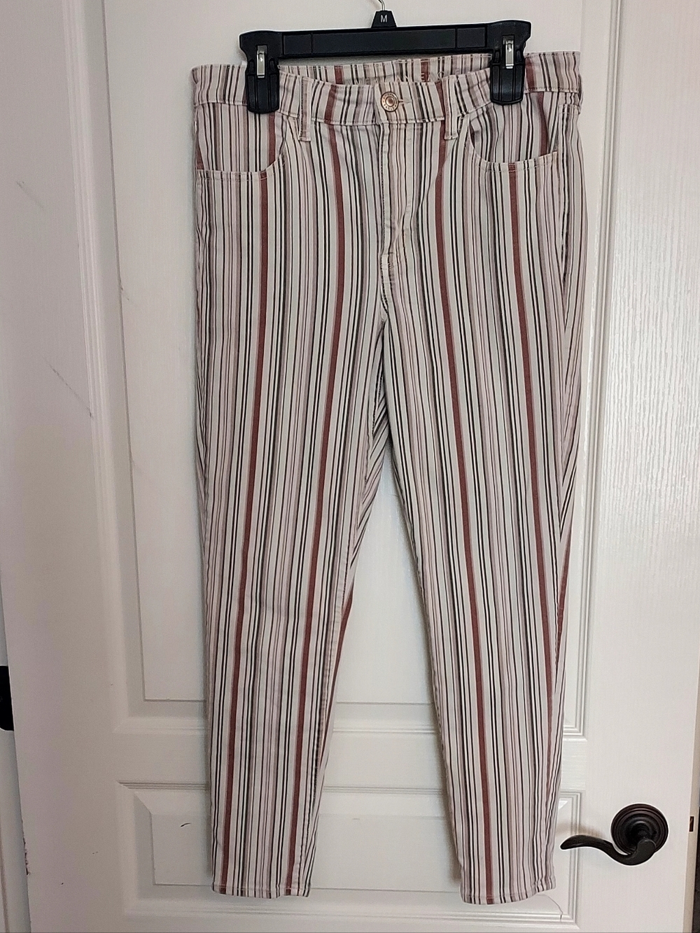 American Eagle Next Level Stretch Striped Skinny Jeans Cream Rust Hi Waist L 12